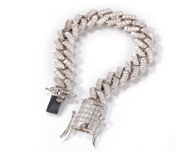

hip hop cz stone paved bling iced out 12mm square cuban link chain bracelets bangle for men rapper jewelry2745262, Black