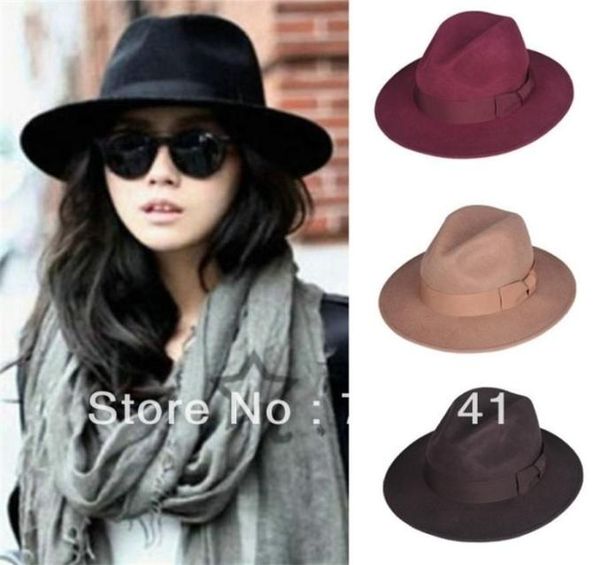

100 pure woolen autumnwinter fadoras hat with band wide brim for women and men t2005085916775, Blue;gray