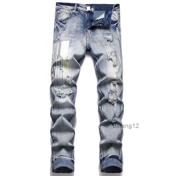 

star jeans for 2023 new fashion men designer jeans ripped with orange stars regular fit letter embroidery zipper fly black medium pencil pan, Blue
