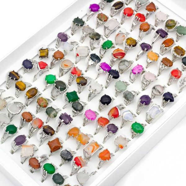 

20pcslot mix lot men039s ring natural stone rings for collection lovers whole fashion party gift jewelry1809116, Silver