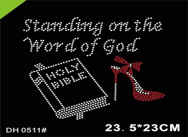 

good selling standing on the word of god rhinestone heat transfer 05111223265, Black
