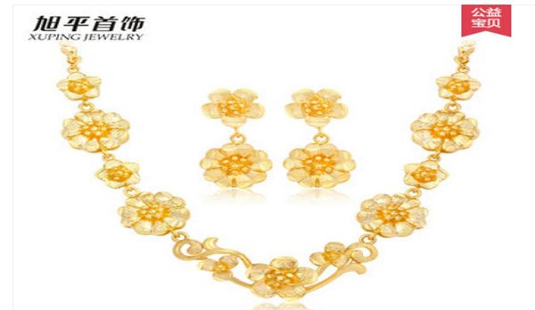 

fast fine 24k yellow gold set female flowers bridal jewelry piece fitted goldplated vintage accessories6044338, Black