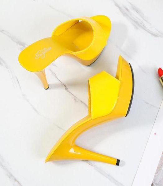 

slippers 2021candy color woman wedding shoes sandals nightclub high heels 13cm slides waterproof sandal summer pumps59982334, Black