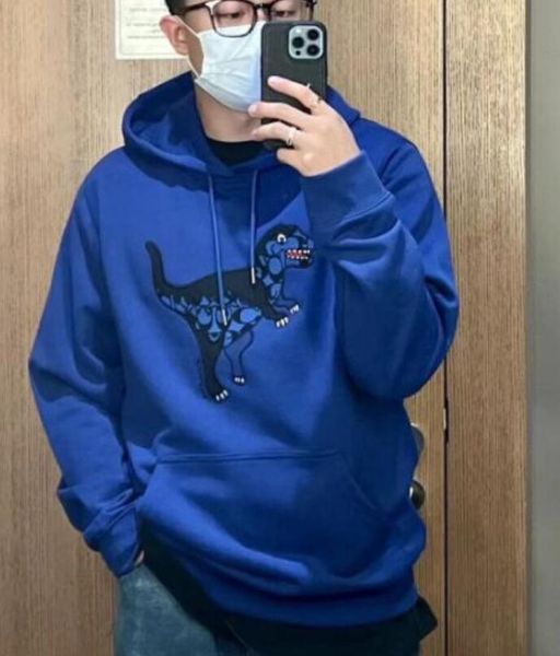 

autumn new men's designer hoodies embroidered dinosaur hooded sweatshirts grade couple long sleeve sweatshirt cotton pullover sweater, Black
