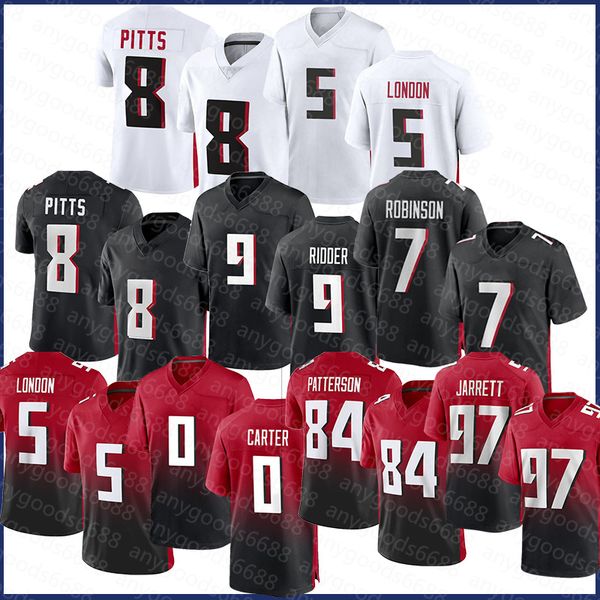 

desmond ridder 8 kyle pitts 5 drake london football jersey man bijan robinson cordarrelle patterson lorenzo carter a.j. terrell jr. grady ja, Black;red