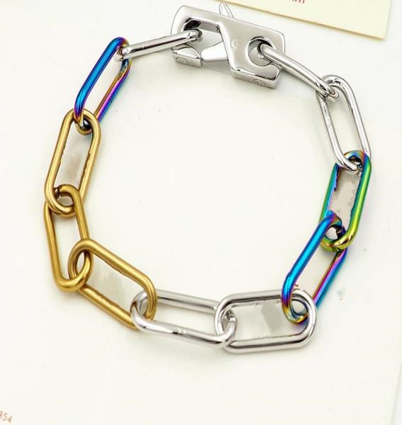 

fashion colorful link chain bracelet new arrival men and women signature 316l titanium steel engrave colored bracelet 18k plated g8183705, Black