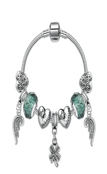 

new diy jewelry charm bracelet angle wing four leaf pendant charm beads accessories 925 silver bangle for girl women bracelet4034121, Golden;silver