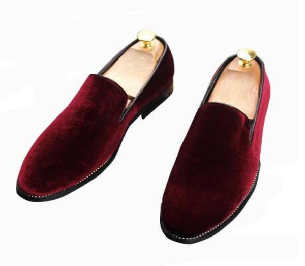 

new mens velvet dress shoes loafers pointed wedding casual shoes red green black shoes1055905