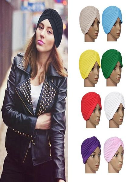 

stretchy turban head wrap hats band sleep hat chemo bandana hijab pleated indian cap8692019, Blue;gray