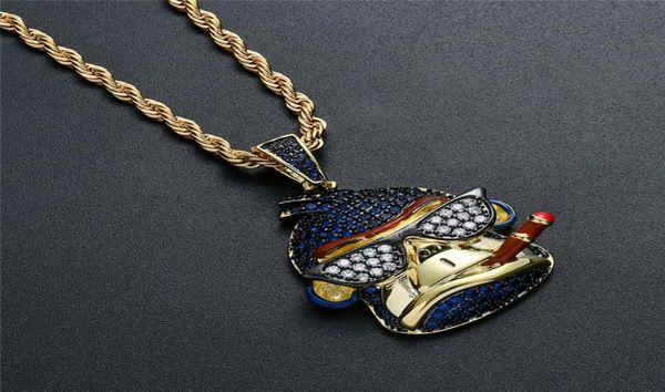 

18k gold iced out multicolor cubic zircon sunglasses monkey king pendant necklace micro paved zircon mens hip hop jewelry3619021, Silver