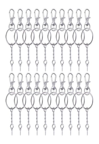 

50 pieces metal swivel clasps lanyard snap hook lobster claw clasp and key rings keychain with 11mm screw eye pins6780902, Silver