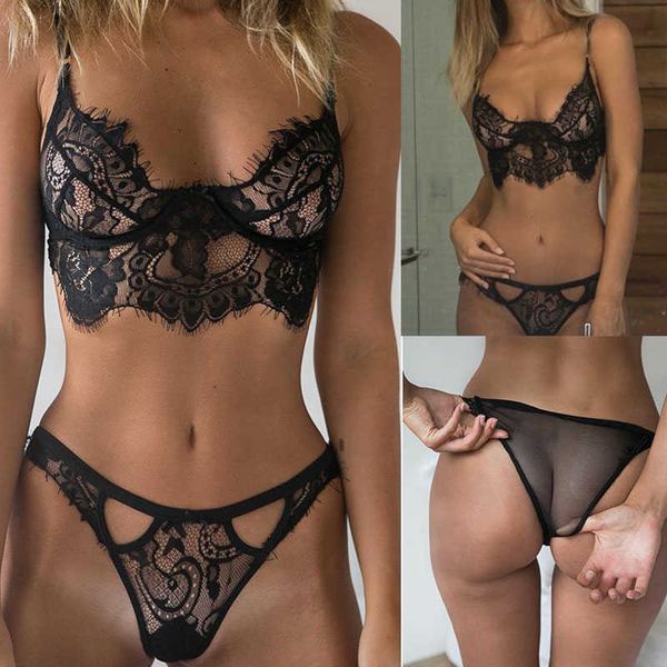

set women' lace underwear set ladies hollow out lingerie black bodysuit see through brassiere panties mini babydoll bra thong 230808, Red;black