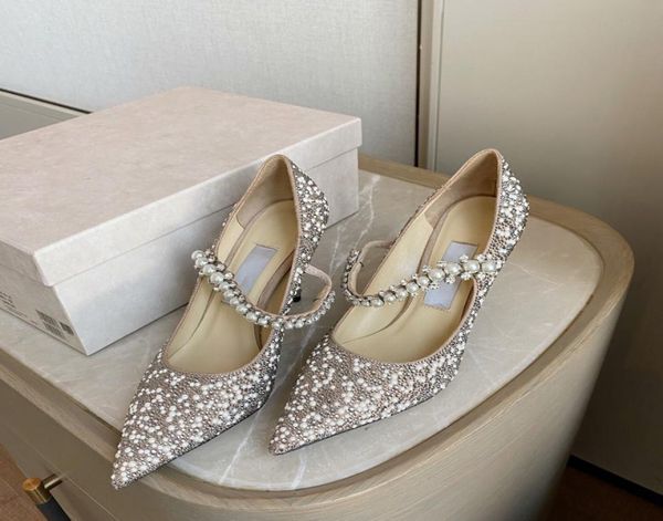 

romy 100mm bridal shoes pointed toes crystalembellished studded stiletto heels pumps rhinestone beaded pearl heeled women luxury 5880933, Black