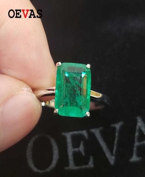

oevas solid 925 sterling silver wedding rings for women sparkling emerald high carbon diamond engagement party fine jewelry gift3224675, Golden;silver