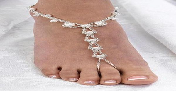 

stock bargain rhinestone beach wedding pearl barefoot sandals silver plated bridal foot bracelet bridesmaid flower gir5612950