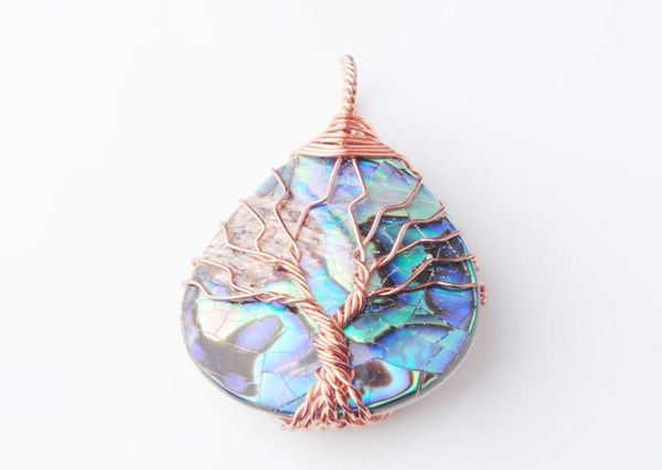 

wojiaer tree of life rose gold metal wire wrap water drop bead necklace pendant natural abalone shell jewelry chain 18 inch w9315312852, Silver
