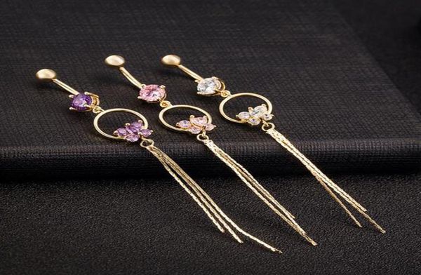 

wasit belly dance long chain bowknot crystal body jewelry stainless steel rhinestone navel bell button piercing dangle ring for 8979210, Silver