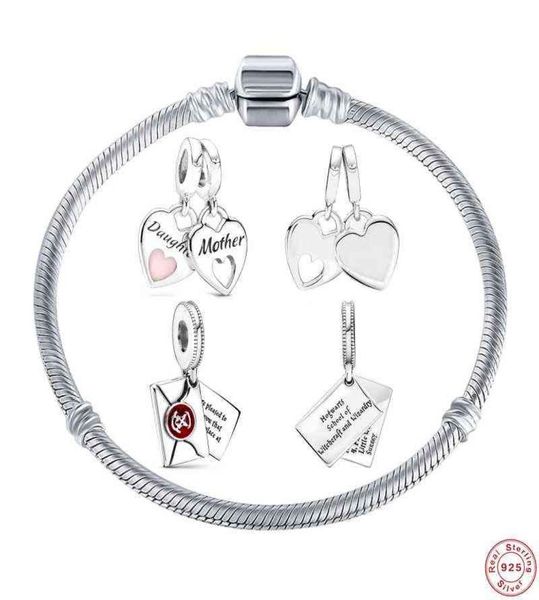 

mc new 925 silver retro mother&daughter heart envelope pendant beads fit charms bracelet for women original diy jewelry6984371, Golden;silver