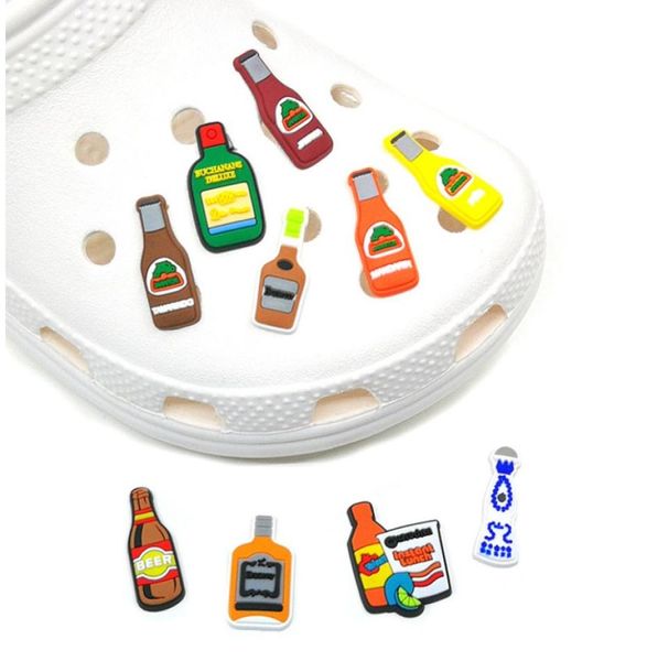 

100pcs/lot mexican style wine bottle pvc shoe charms shoecharm buckles fashion accessories plastic ornaments soft rubber jibitz for shoes184, White;pink