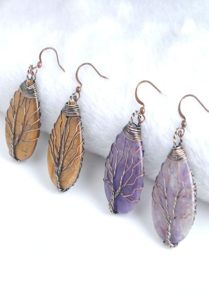 

wojiaer tribal copper dangle earrings water drop tree of life wrap earring for natural stone jewelry bv9104186300, Silver