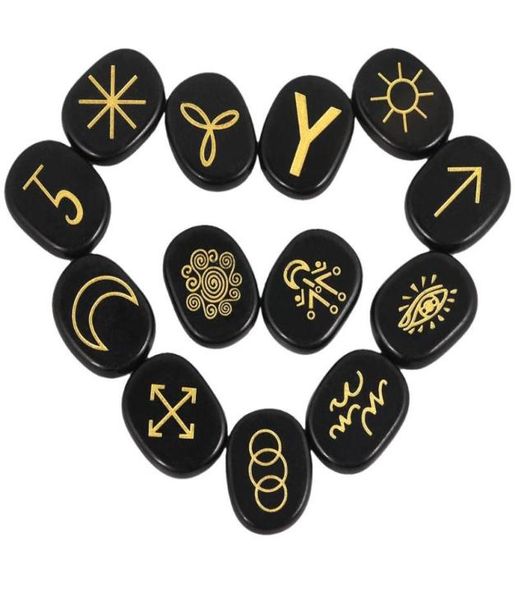 

natural witches runes stones set of 13 healing crystal with engraved gypsy reiki symbols for meditation divination3276998, Pink;blue