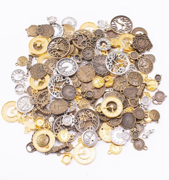 

200grams mixed vintage silver color bronze alarm clock watch charms pendant for bracelet earring necklace diy jewelry making1746065, Bronze;silver