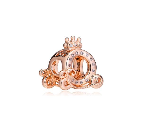 

real 925 sterling silver bead charms rose gold pumpkin crown carriage with crystal beads fit charm bracelet bangle diy winsome jew7452033, Black