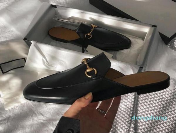 

luxury women's leather slides slipper sandal gold-toned outdoor lady beach sandals casual slippers ladies comfort walking shoes88224182, Black
