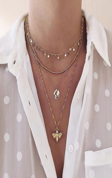 

wafer map bee coin pendant multilayer necklace for womens gold 9218525, Silver