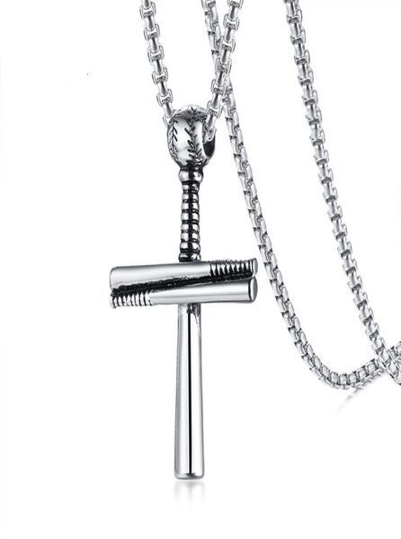 

hip hop baseball pendant necklace stainless steel ball bat chain men collares 24" for guys sport jewelry pn-10961161594, Silver