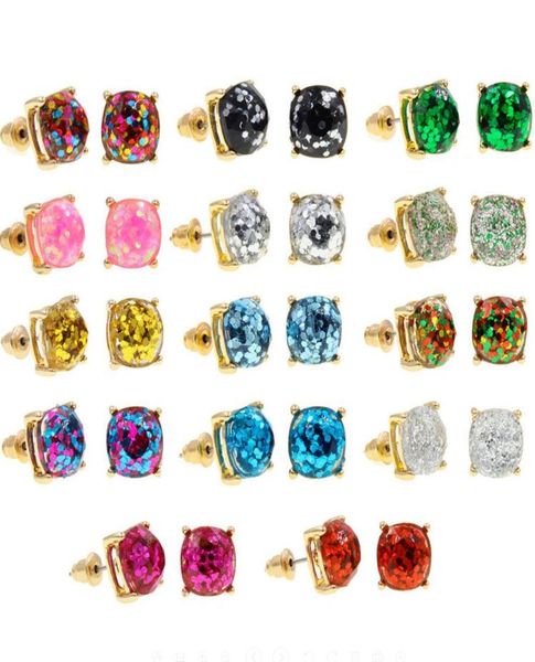

inspired style opal glitter studs gold rainbow square charms stud earrings women fashion jewelry earings2010880, Golden;silver