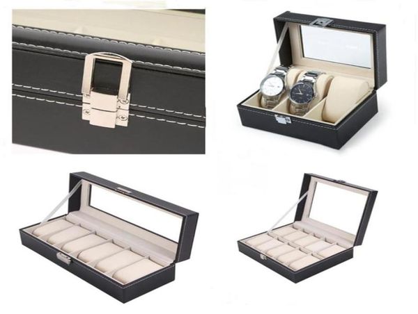 

watch boxes cases 123561012 grids pu leather box case holder organizer for quartz watches jewelry display with lock gift8125349, Black;blue