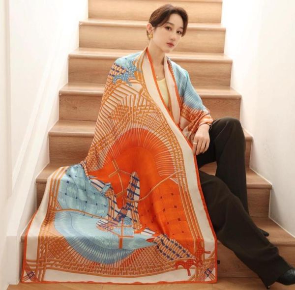 

scarves 2022 spring and autumn patchwork color printed thin silk scarf women039s midlength sun protection holiday shawl beach 6521225, Blue;gray