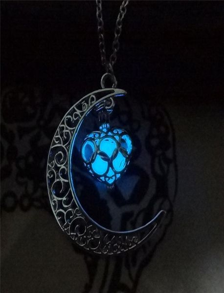 

glow in the dark moon heart pendant diffuser necklace noctilucence locket necklaces fashion hip hop jewlery will and sandy drop sh8990297, Silver