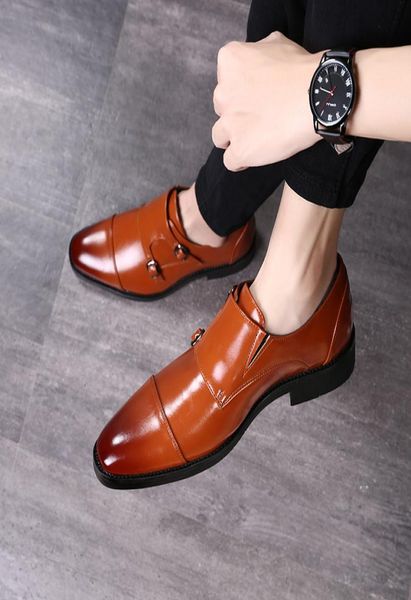 

fashion men formal leather shoes belt buckle pointed toe weddings dress business shoes for party size 38486941418, Black