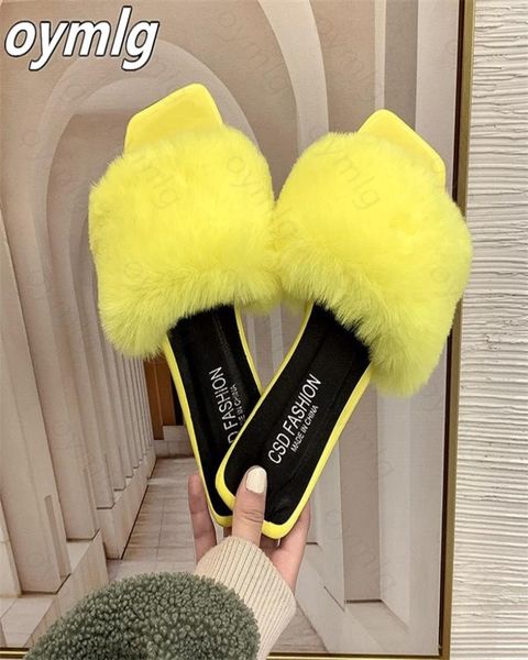 

spring summer fluffy fur slippers shoes woman plush slip on flip flop flat ry slides outdoor sandals flats 2204083817800, Black