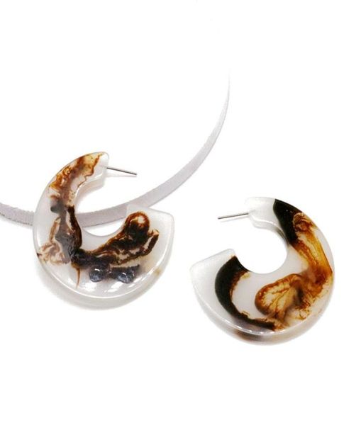 

geometry brown white mixed resin light weight fashion stud earring simple design popular party holiday christmas earring3325078, Golden;silver