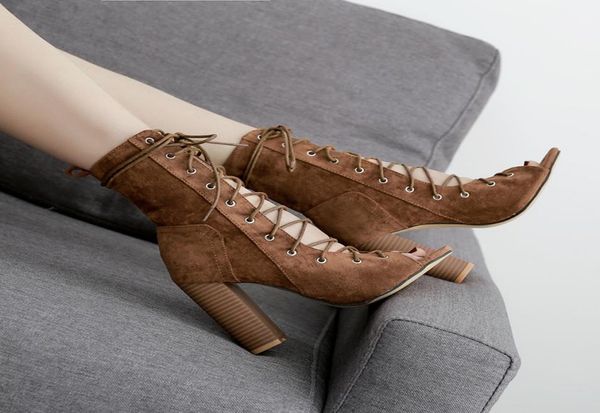 

women039s autumn boots shoes women039s cool boots early autumn new fish mouth cross lace high heels7138513, Black