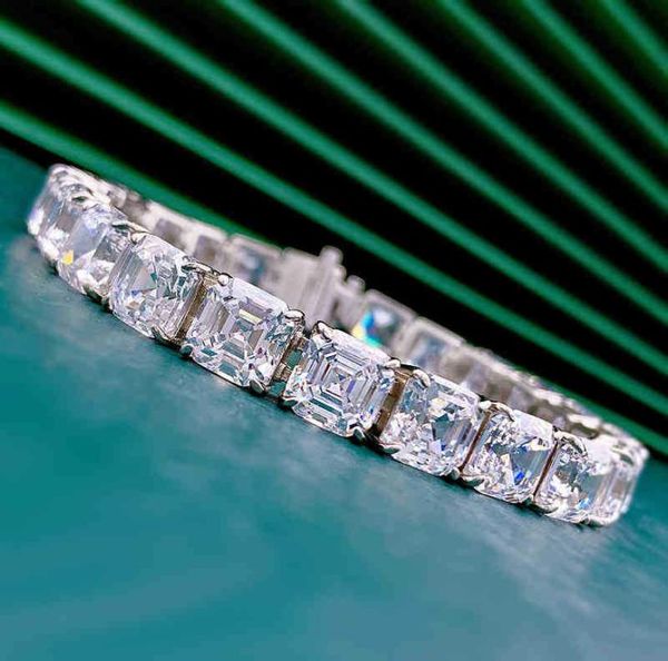 

cuff asscher cut moissanite diamond bracelet 100 real 925 sterling silver engagement wedding bangles bracelets for women men jewe4924351, White