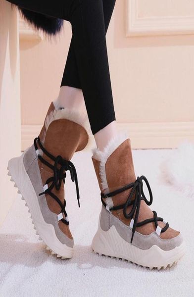 

2021 warm snow boots women winter cotton padded shoes chunky platform ankle thick plush women039s sneakers6215676, Black
