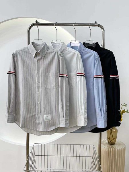 

tb23 autumn new shirt fine stripe fashion brand loose version rainbow stripe loose casual versatile ribbon 080366, White