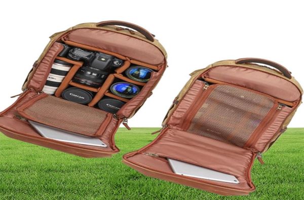 

arrive heavy duty vintage retro travel big canvas leather waterproof camera and lapbackpack dslr for pography3786210