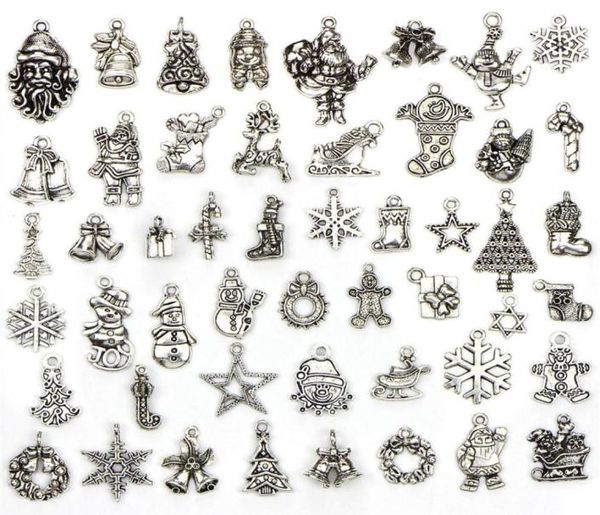 

assorted 50 designs christmas charms santa claus snowman elk snowflake tree pendant charm diy christmas jewelry gift making 50pcs 8587394, Black