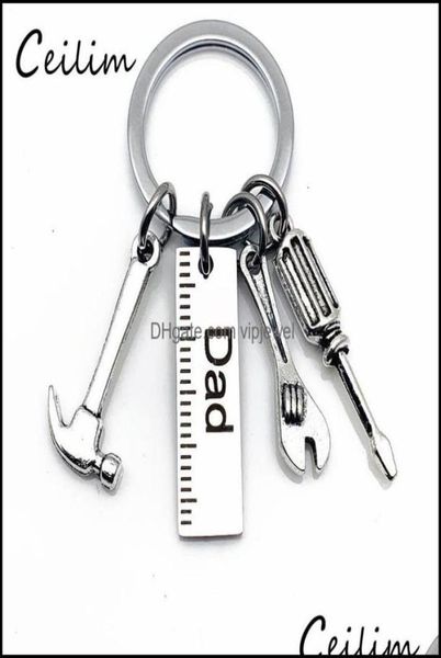 

key rings jewelry personalized diy stainless steel keychain engraved dad papa grandpa hammer screwdriver wrench tools fathers day 2183249, Slivery;golden