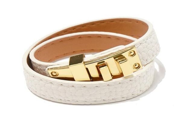 

2019 vintage multilayer pu leather h bracelets for women cuff bangles men gold buckle wristband pulseras hombre male accessories j7850621, Black