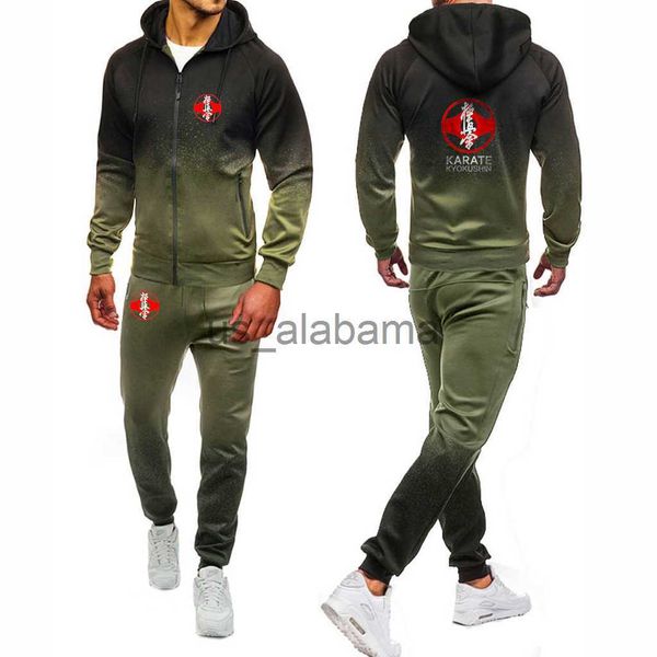 

men's tracksuits kyokushin karate 2023 spring new business casual fashion sports zipper gradient color printing hoodie + pants comfort, Gray