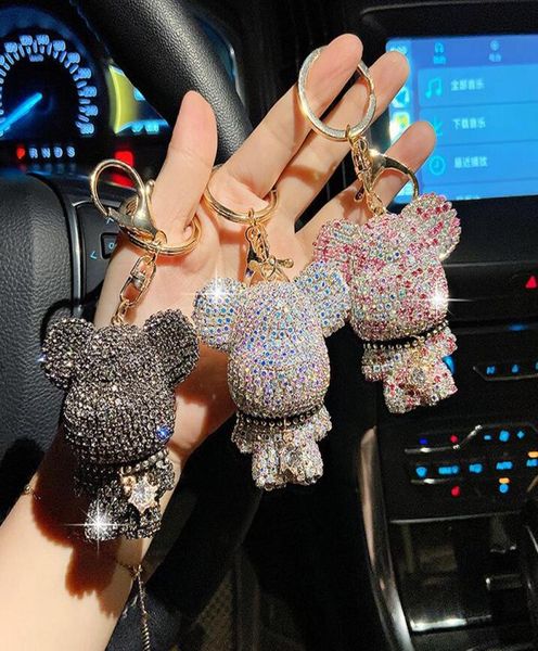 

designer full diamond bear keychain fashion crystal cute cartoon animal keyring pendant car chain charm trinket gifts accessories6407590, Silver