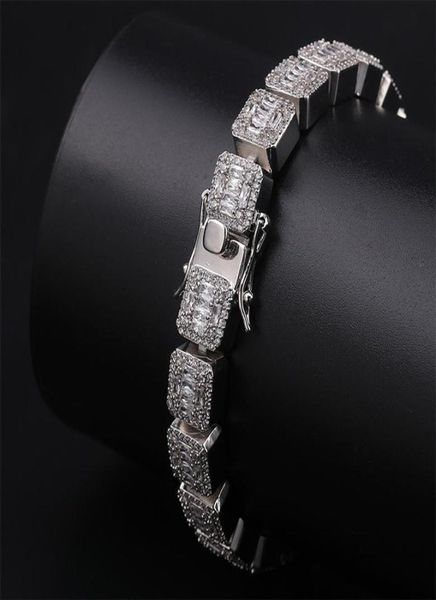 

hip hop bracelets luxury exquisite grade quality 18k gold plated bracelets bling zircon micro paved square mens bracelets jewelry6617907, Black