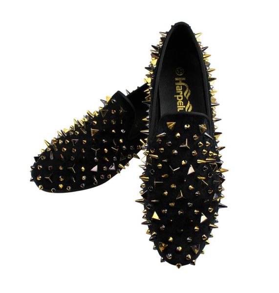 

harpelunde slipon men dress wedding shoes handmade black velvet loafers spikes fashion footwear 6 to 146582957