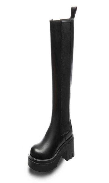 

2022 new slim full leather cavalry boots women039s thick heel martin boots knee high bottom chelsea boots2978005, Black